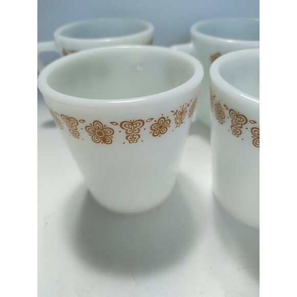 Vintage Pyrex D-Handle Butterfly Pattern Milk Glass Mugs Set of 4 - Picture 11 of 11